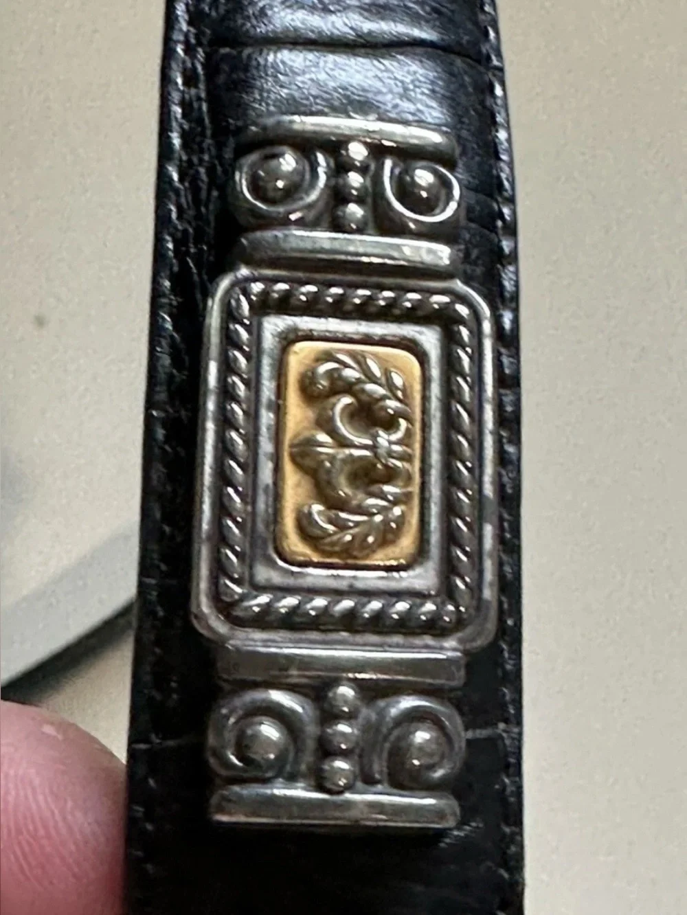 Brighton Museum Collection Belt Black Leather Mixed Metal Cameo L